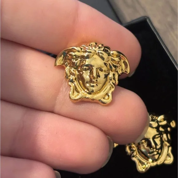 Versace Large Medusa Head Gold Plated Pierced / Post Back Earrings
